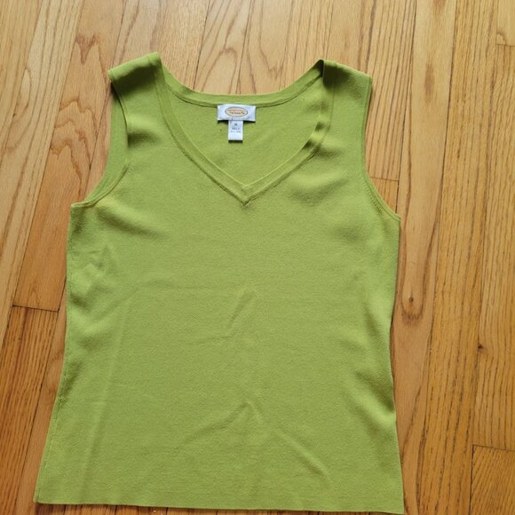 Talbots Lime Green Sleeveless V-Neck Knit Tank Top Rayon/Nylon Blend Womens M - Picture 2 of 7